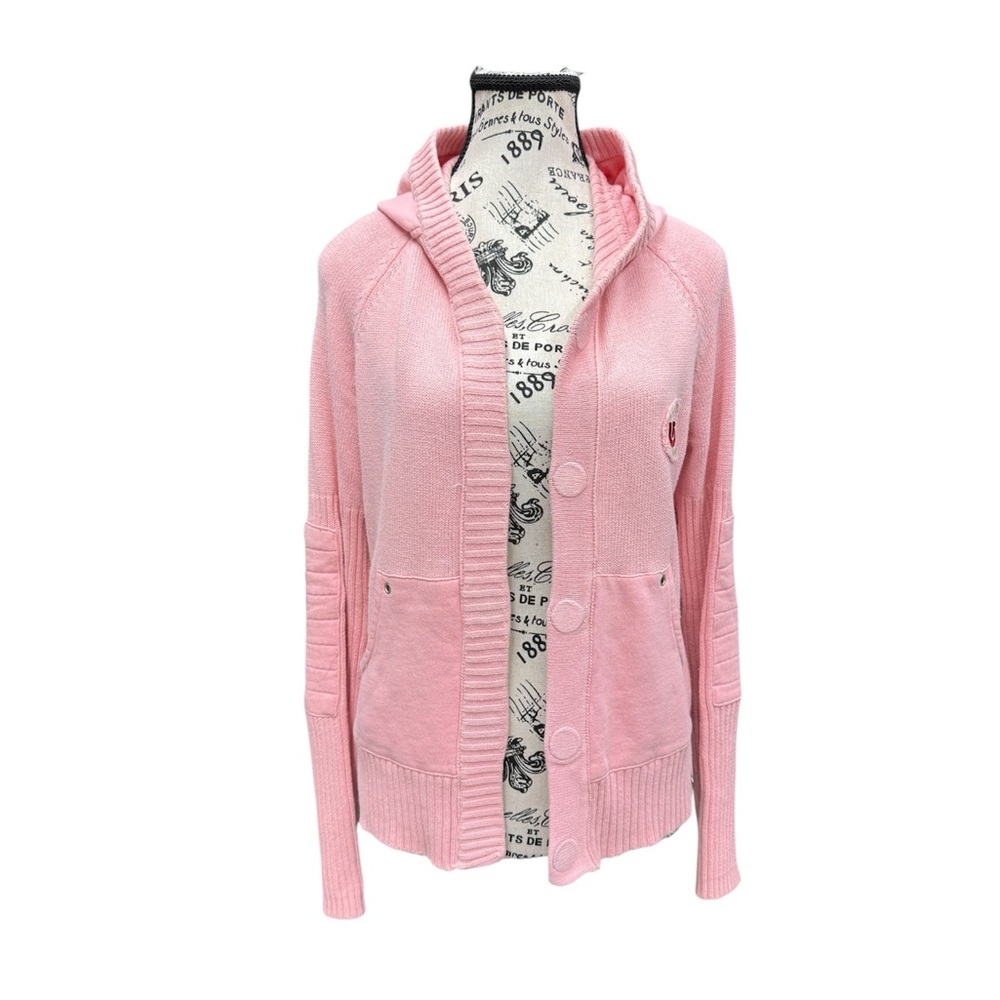 Women's Pink Hooded Button Cardigan Sweater